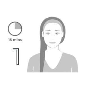 step 1, Apply a thin layer on a rested skin and leave on for 15 minutes.